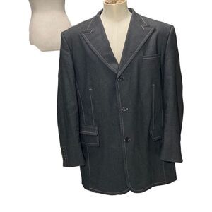 VTG Mecca Gray 3 Button Suit Jacket Tan Piping Sz  52L 48” W Italian Inspired